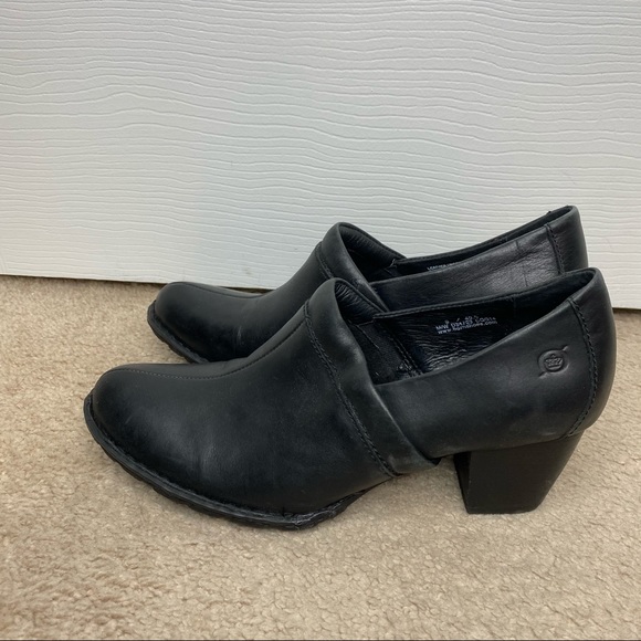 Born Shoes Born Black Leather Chunky Heeled Mules Poshmark